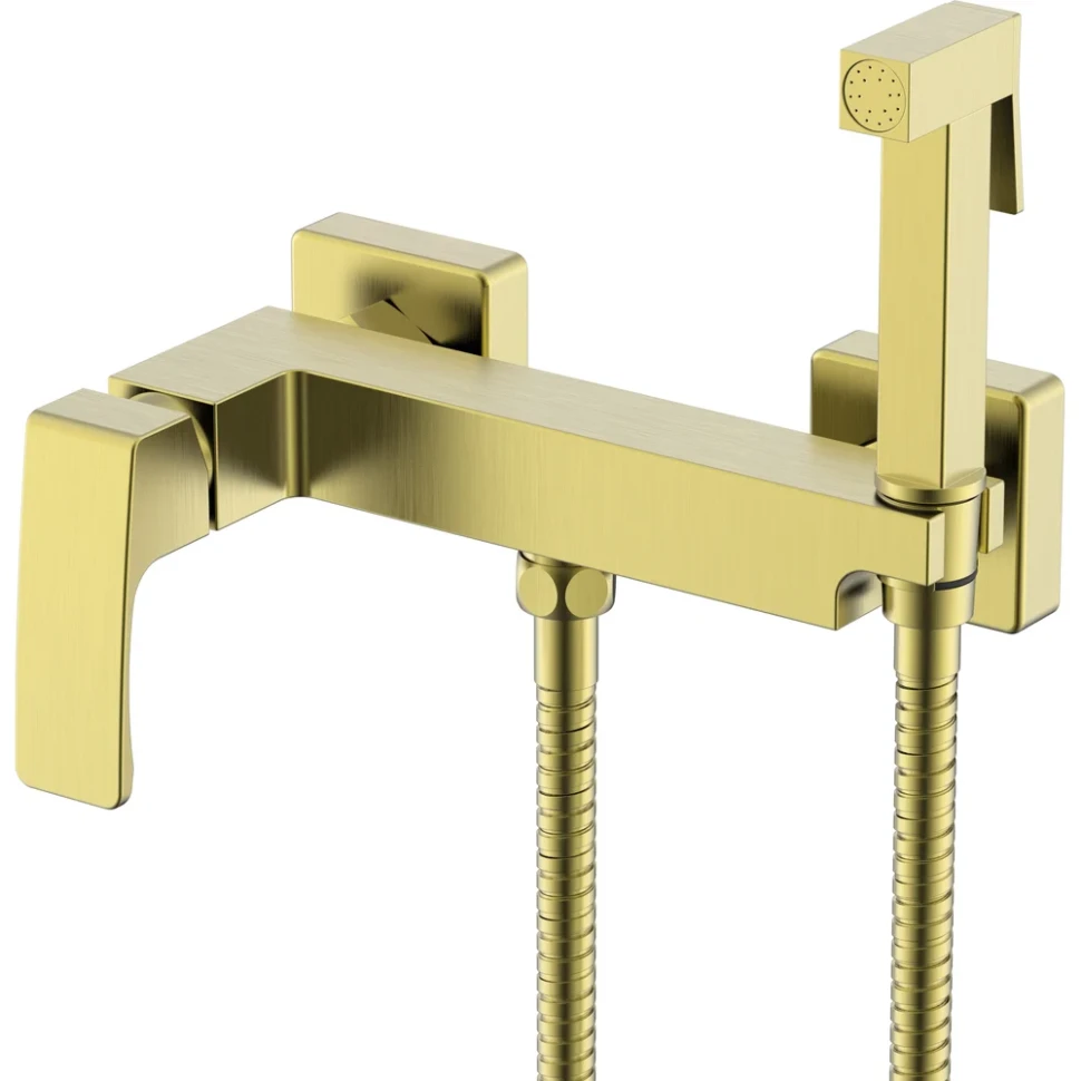 Смеситель Raglo настенный с гигиеническим душем золотой сатин