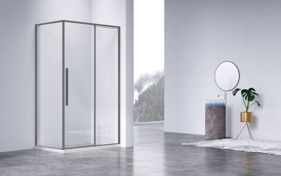 Душевой уголок Slim-N VSR-4SN8011CLGM, 1100*800, вороненая сталь, стекло прозрачное