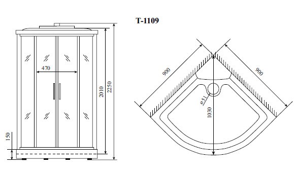 Timo Standart T-1109 душевая кабина 90*90*220, турецкая баня хамам