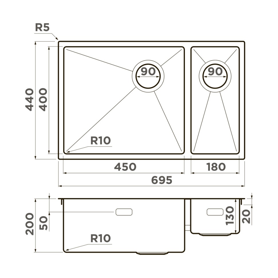 Кухонная мойка Omoikiri Taki 69-2-U/IF-L Side-GB нерж. сталь/графит