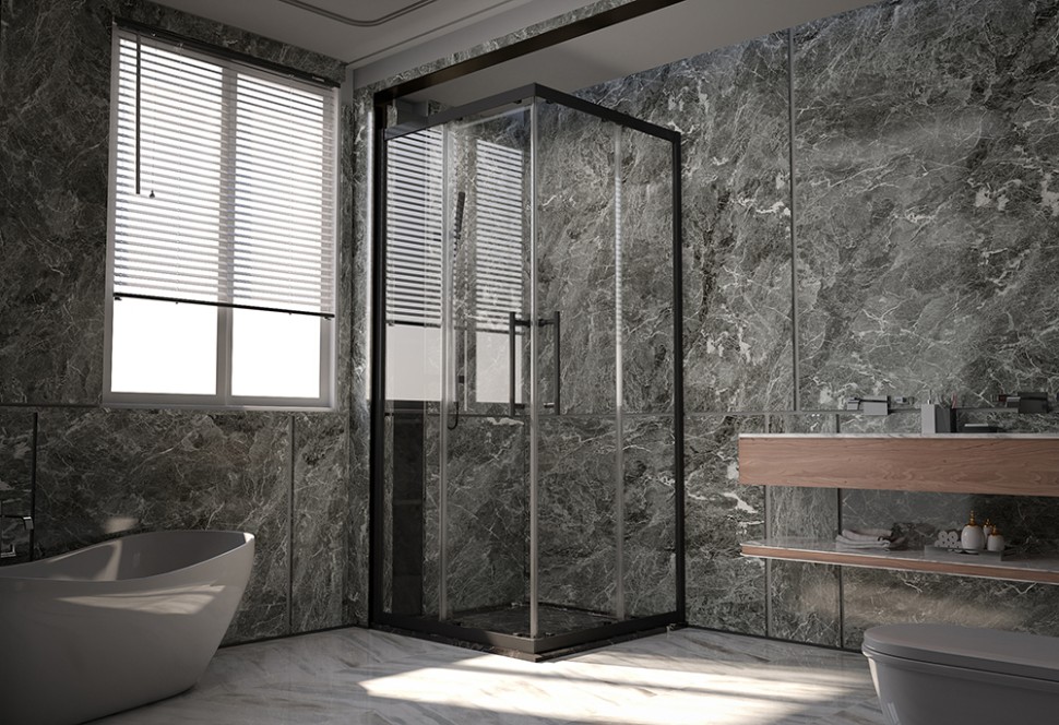 Душевой угол Veconi Premium Trento PTC-20B, 1000Х1000x2000, черный матовый, стекло прозрачное