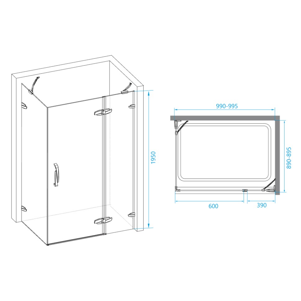 Душевой уголок RGW SA-41 (Прозрачное, 900x1000)