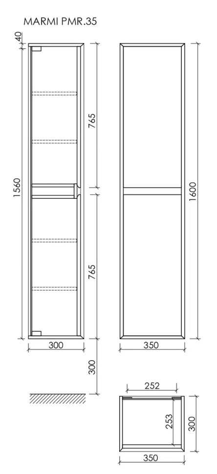 Шкаф-пенал подвесной SANCOS Marmi 1.0/Marmi 2.0 350х300х1600 мм, цвет дуб галифакс натуральный, арт. PMR35EG