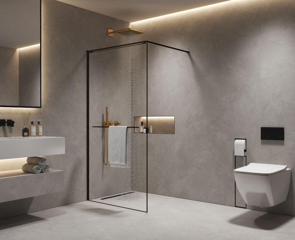 Душевое ограждение 1000*2000 мм, 8мм прозрачное, EasyClean, цвет профиля черный матовый