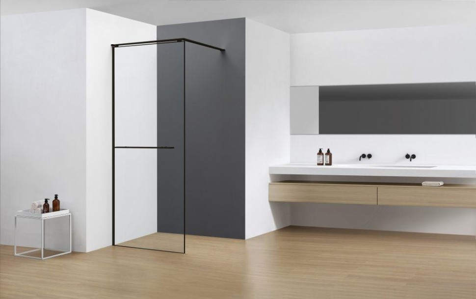 Душевое ограждение 1000*2000 мм, 8мм прозрачное, EasyClean, цвет профиля черный матовый