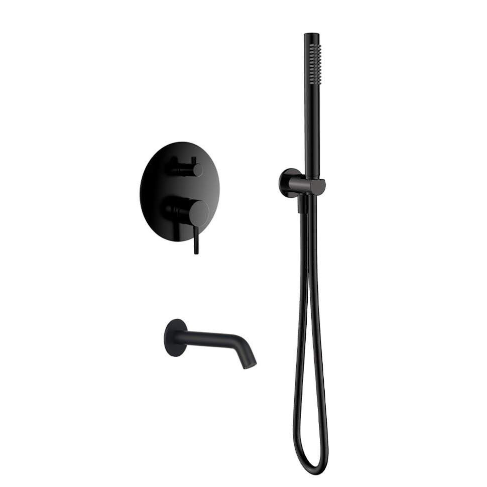 AQM8406MB Набор для комплектации ванны с изливом и смесителем, черный матовый