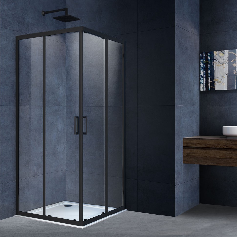 Душевой уголок Alpha VSS-3AL900CLB, 900*900, черный, стекло прозрачное