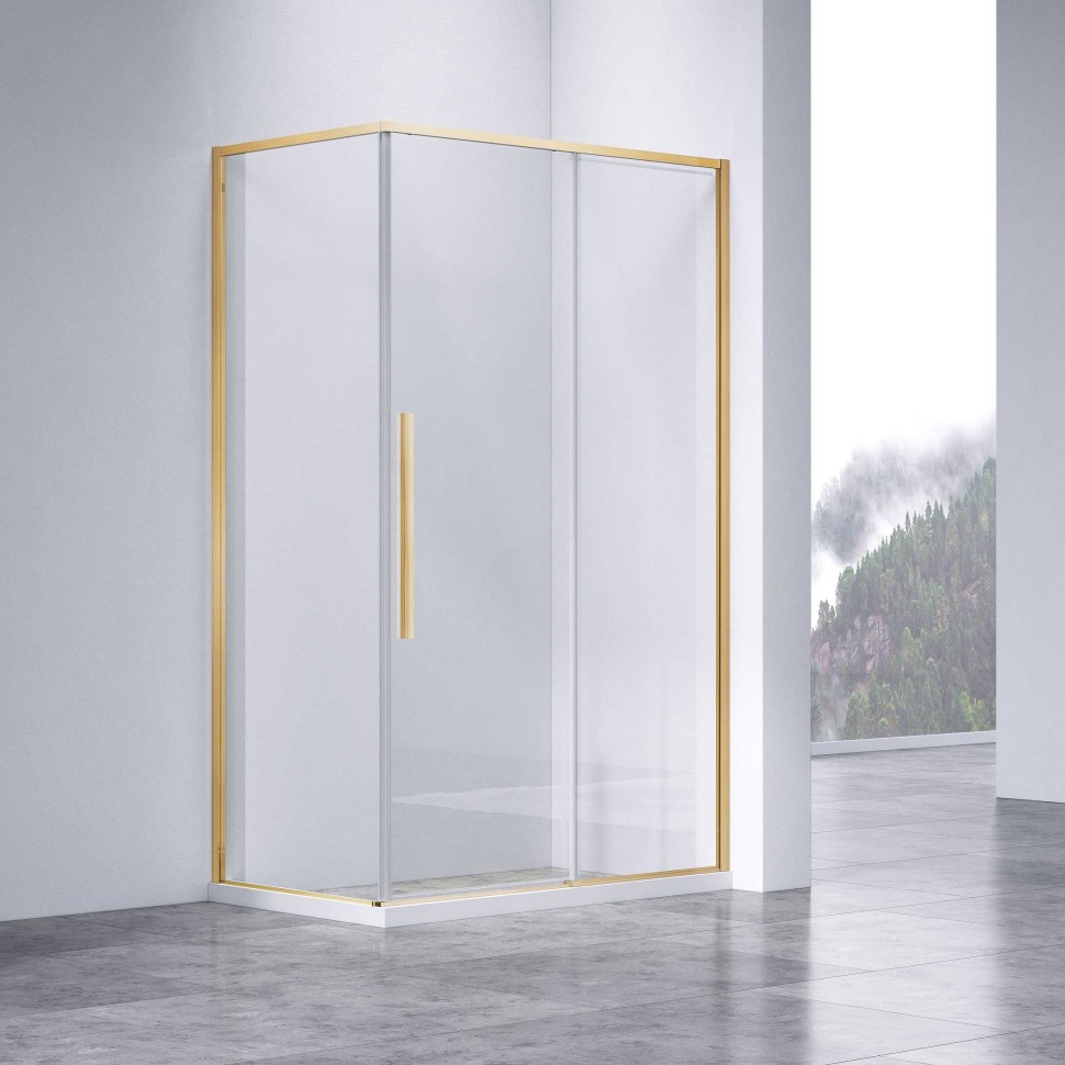 Душевой уголок Slim-N VSR-4SN8011CLG, 1100*800, брашированное золото, стекло прозрачное