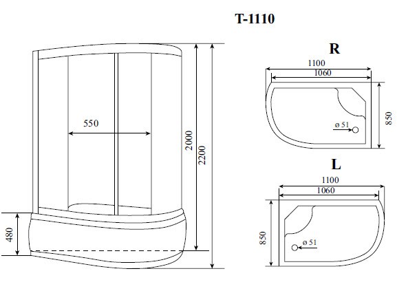 Timo Standart T-1110 L душевая кабина 110*85*220, турецкая баня хамам
