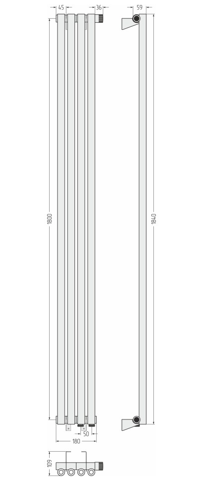 Эстет-0 EU50 правый 1800х180 4 секции