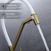 Смеситель Splenka для кухни со съемным гибким изливом, с магнитным фиксатором излива, с подключением фильтра питьевой воды S70.62.03 Золотой сатин