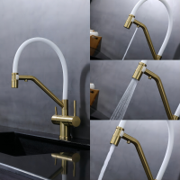 Смеситель Splenka для кухни со съемным гибким изливом, с магнитным фиксатором излива, с подключением фильтра питьевой воды S70.62.03 Золотой сатин