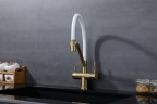 Смеситель Splenka для кухни со съемным гибким изливом, с магнитным фиксатором излива, с подключением фильтра питьевой воды S70.62.03 Золотой сатин