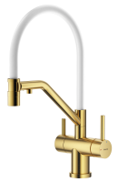 Смеситель Splenka для кухни со съемным гибким изливом, с магнитным фиксатором излива, с подключением фильтра питьевой воды S70.62.03 Золотой сатин