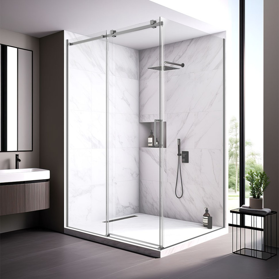 Душевой угол Veconi Rovigo RV-075GR, 1600х800х2000 графит брашинг, стекло прозрачное