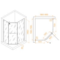 Душевой уголок RGW PA-091B (Прозрачное, 1000x1200)