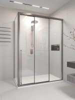 Душевой угол раздвижной Veconi Premium Ptato 300 SP GR-R, 1000х1000x2000, брашированный графит, стекло прозрачное