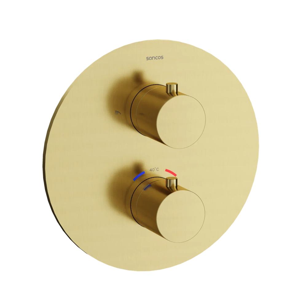 Душевой комплект с термостатом SANCOS Etna, с внутренней частью, брашированное золото, PVD покрытие, арт. SC9010BG