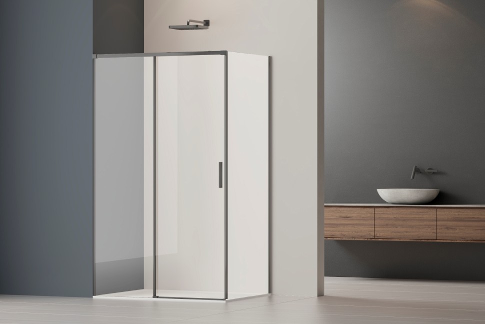 Душевой уголок Софт 2 (Soft 2) VSR-3SO28011CLGM, 1100*800, вороненая сталь, стекло прозрачное