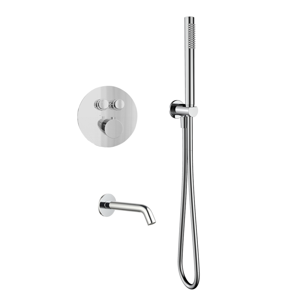 AQM8407CR Набор для комплектации ванны с изливом и термостатом с регулировкой напора, хром