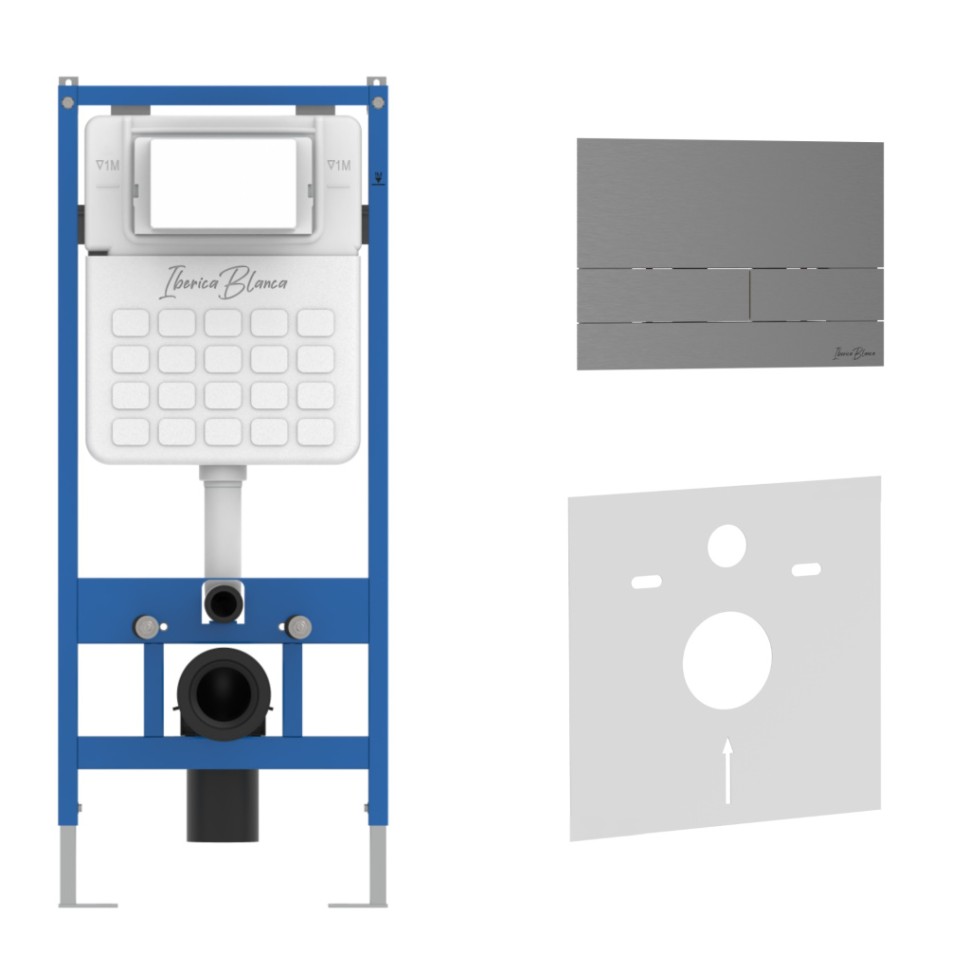 Комплект 2в1 IBERICA BLANCA инсталляция SILENCIO, кнопка смыва INOX-S вороненая сталь (IB001.016.02)