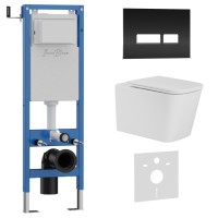 Комплект 3в1 IBERICA BLANCA инсталляция SILENCIO MINI, унитаз TOLEDO ALTO белый, кнопка смыва CRYSTAL-R черный глянцевый (IB.001M.TLA.234.2211)