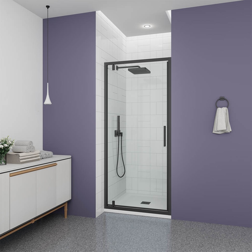 Душевая дверь Veconi Ottimo P30 B, 700x1900, черный матовый, стекло прозрачное