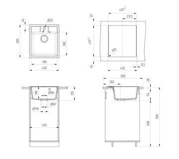 Кухонная мойка из искусственного камня Uperwood Симпл (Simple) UPD-305-308, черная