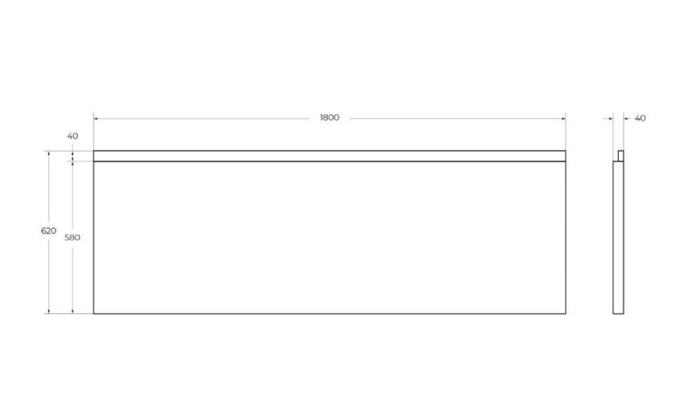 Передняя панель для акриловой ванны с комплектом крепежа для установки на каркасе PLANE-180-F-SCR-W37, 180x5x58