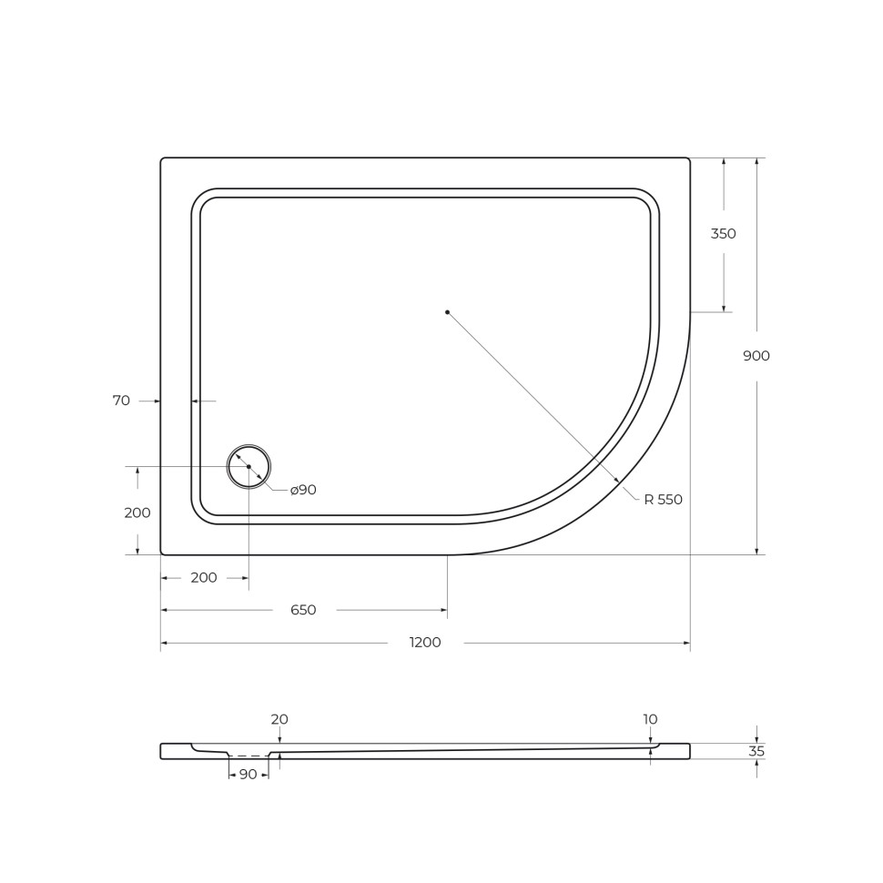 Поддон SMC CEZARES TRAY-M-RH-120/90-550-35-W-L
