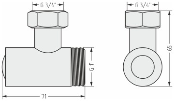 Уголок со спускным клапаном переходной (G 1" НР х G 3/4" НГ)