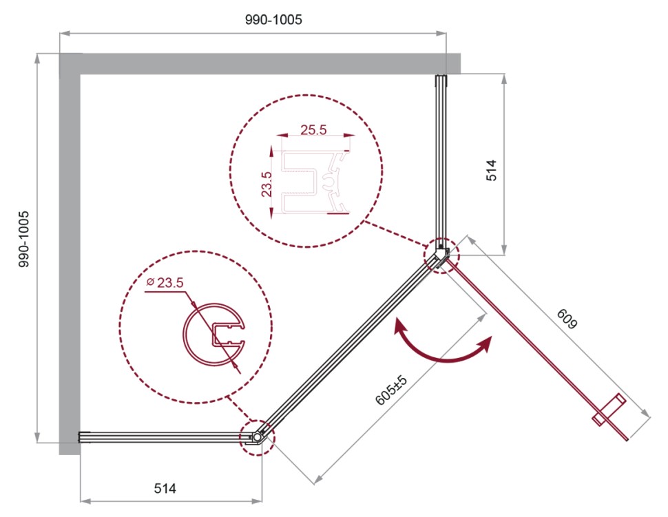 Душевой уголок BelBagno UNO-195-P-1-100-C-Cr