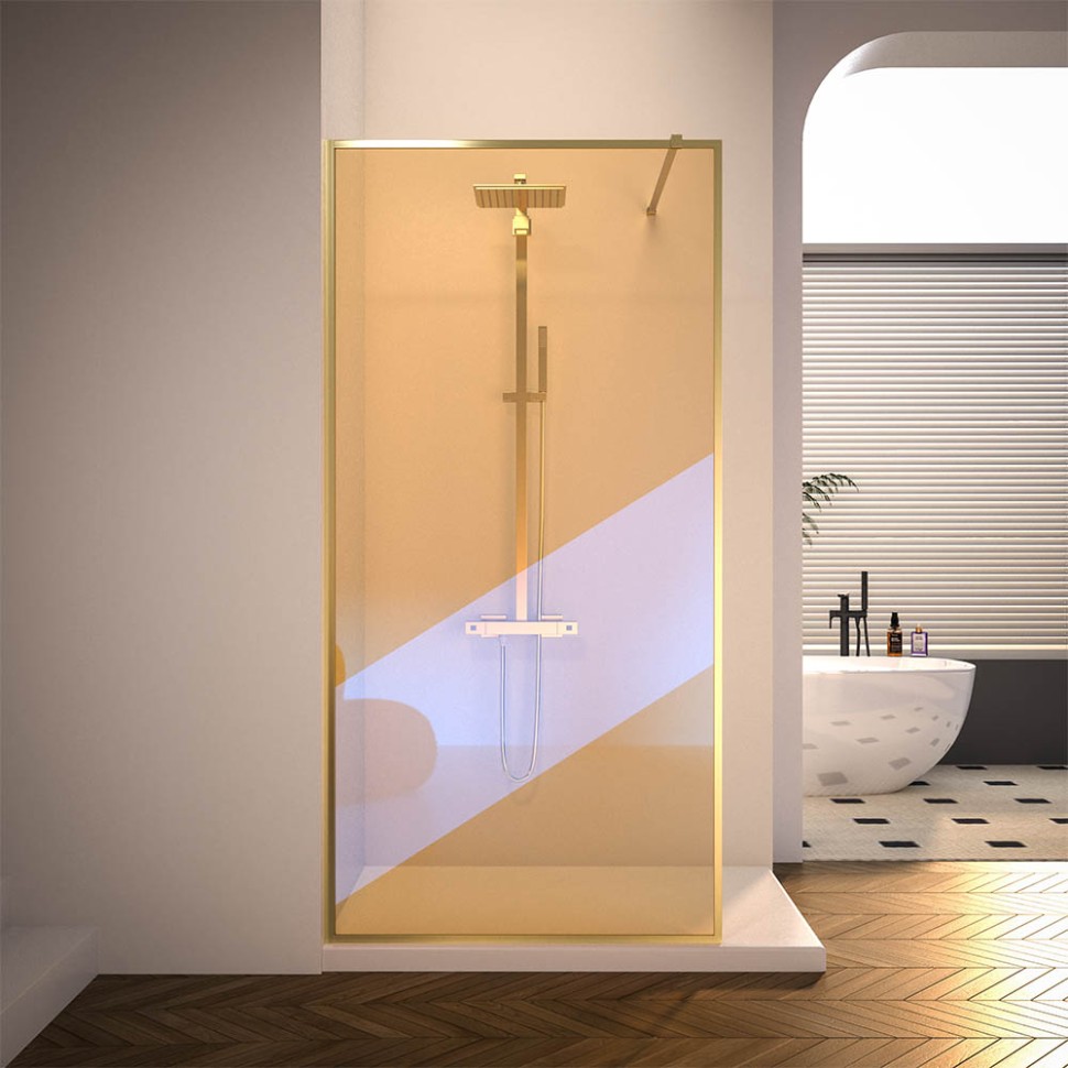 Душевая перегородка Veconi Korato KR-81GC, 1000x2000, брашированное золото, хамелеон