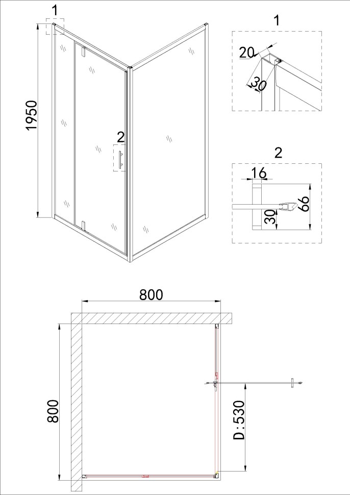 Душевое ограждение Niagara Nova NG-0280-08ВLACK (80х80х195) квадрат,черный,дверь распашная,стекло с рисунком,1 место