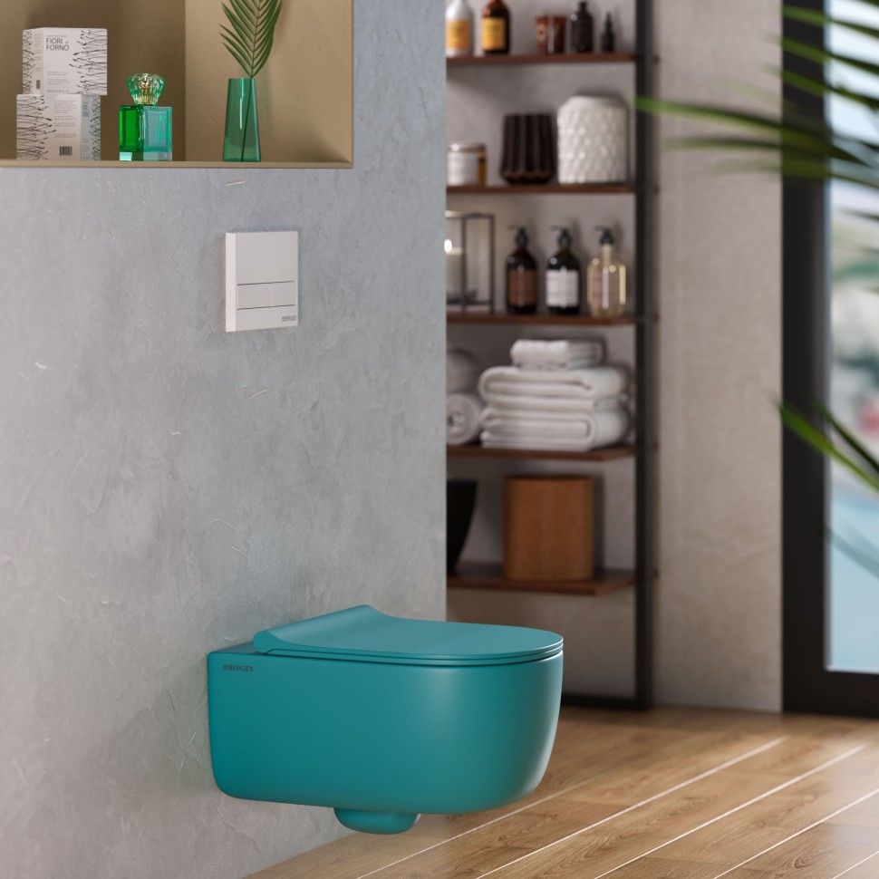 Унитаз BERGES подвесной EGO XL матовый темно-синий Rimless 54 см, сиденье дюропласт EGO XL Slim SO матовый темно-синий, микролифт, быстросъём