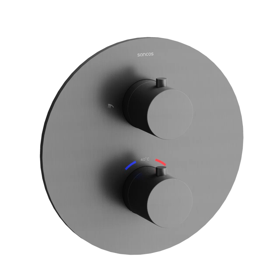 Душевой комплект с термостатом SANCOS Etna, с внутренней частью, вороненая сталь арт. SC9010GG