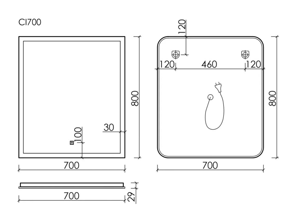 Зеркало для ванной комнаты SANCOS City 700х800 c подсветкой ,арт. CI700
