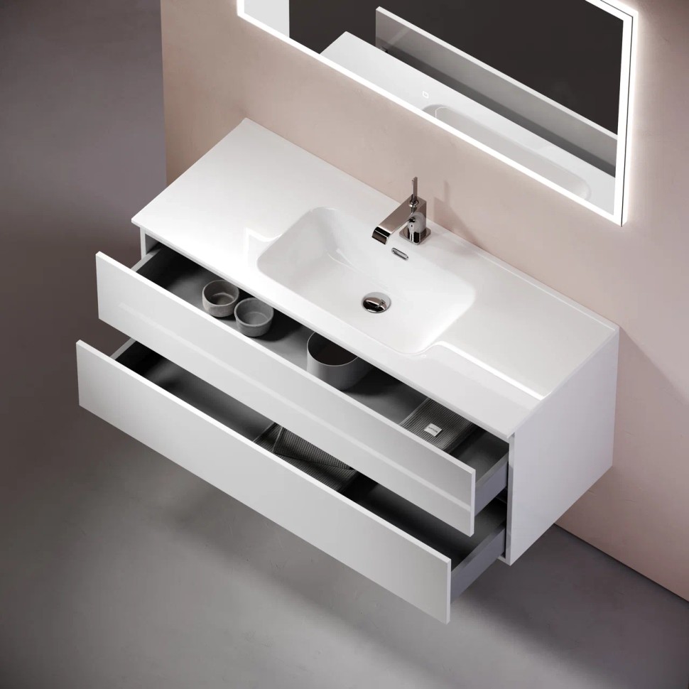 Тумба подвесная SANCOS Urban 1190х450х550, c двумя ящиками оснащенными доводчиками, белый глянец , арт. UR120-1W