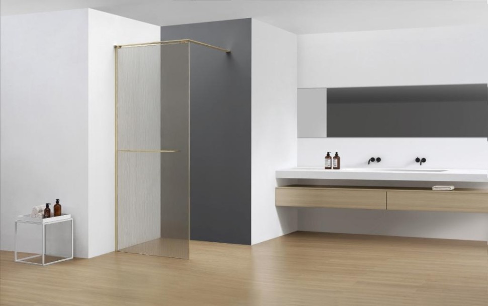 Душевое ограждение 1000*2000 мм, 8мм триплекс "лен", EasyClean, цвет профиля золото шлифованное