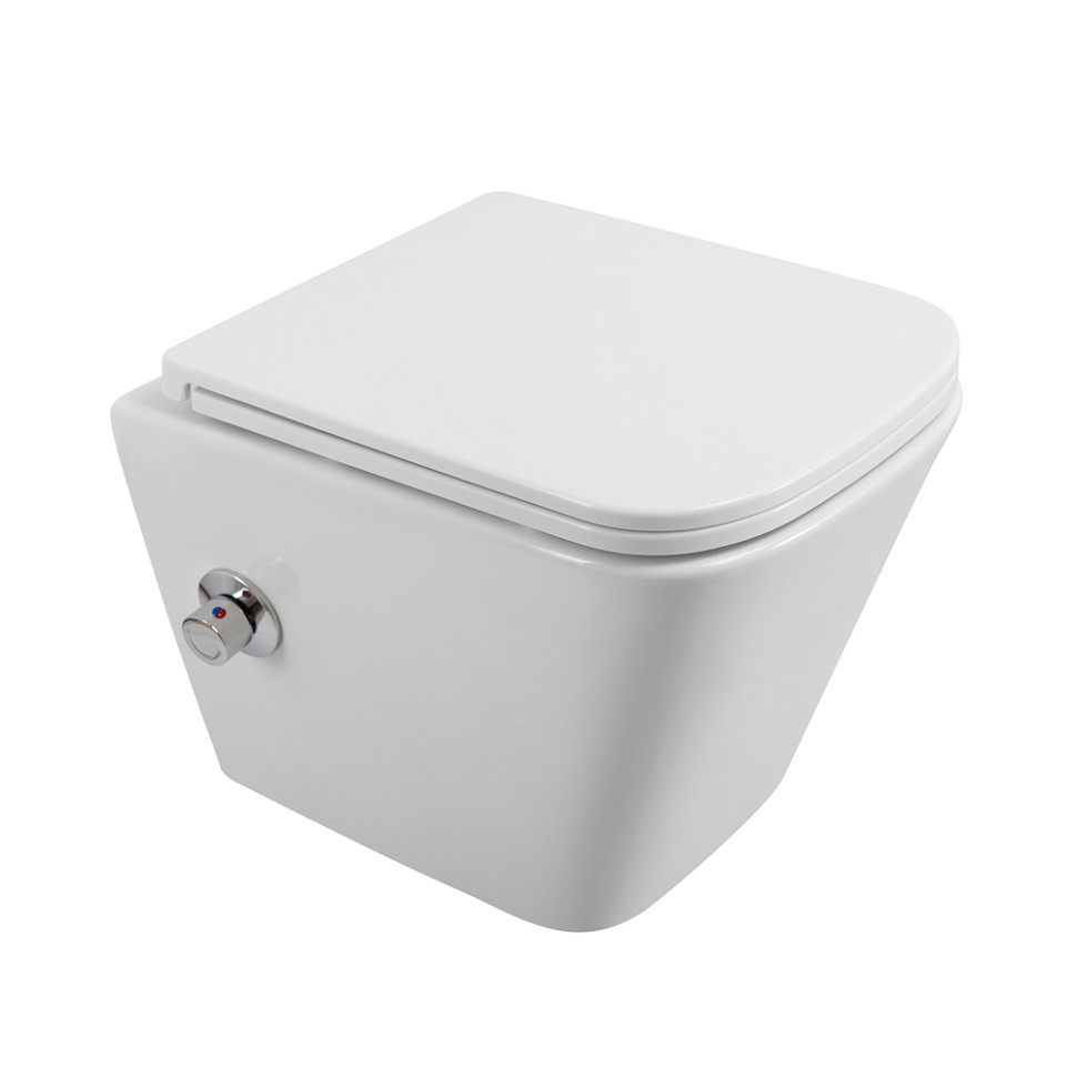 Унитаз подвесной с сиденьем, функцией биде и смесителем BelBagno DUE BB3103CHR-BS/SC