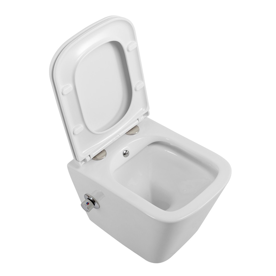 Унитаз подвесной с сиденьем, функцией биде и смесителем BelBagno DUE BB3103CHR-BS/SC