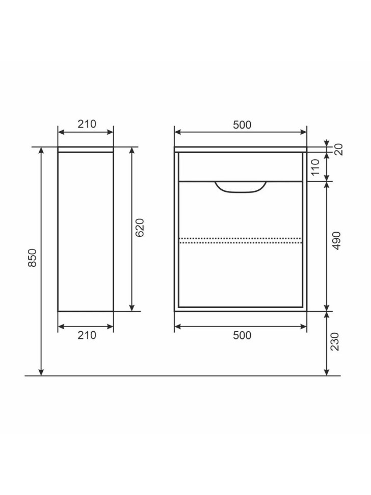 Тумба под раковину для ванной подвесная Uperwood Modul 50х21х60 см, чернаяатовая