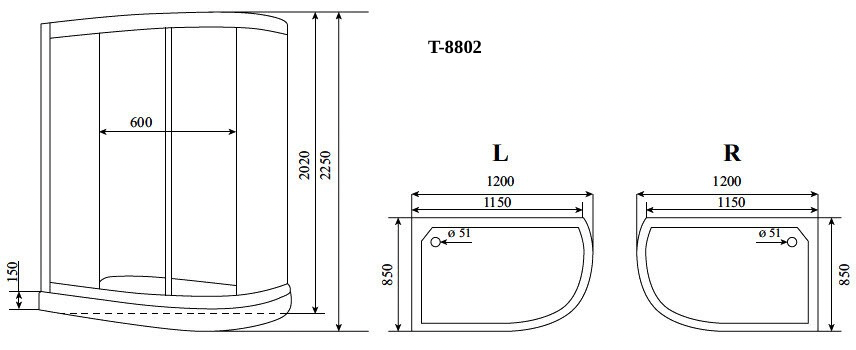 Timo Comfort T-8802L Fabric Glass душевая кабина 120*85*220