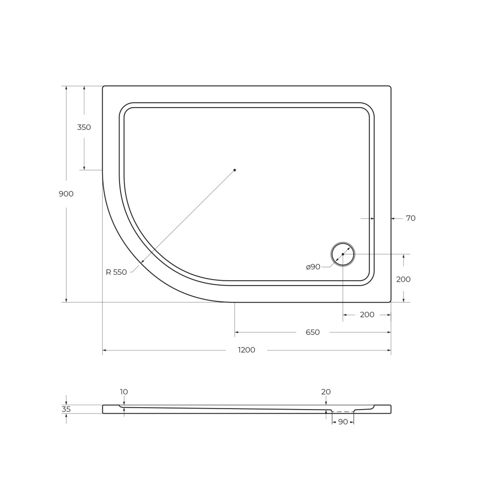 Поддон SMC CEZARES TRAY-M-RH-120/90-550-35-W-R