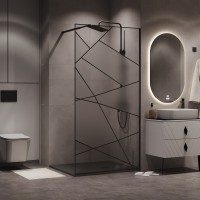 Душевая перегородка Niagara Nova NG-680-10BLACK (100х195) черный матовый,стекло прозрачное с рисунком,1 место