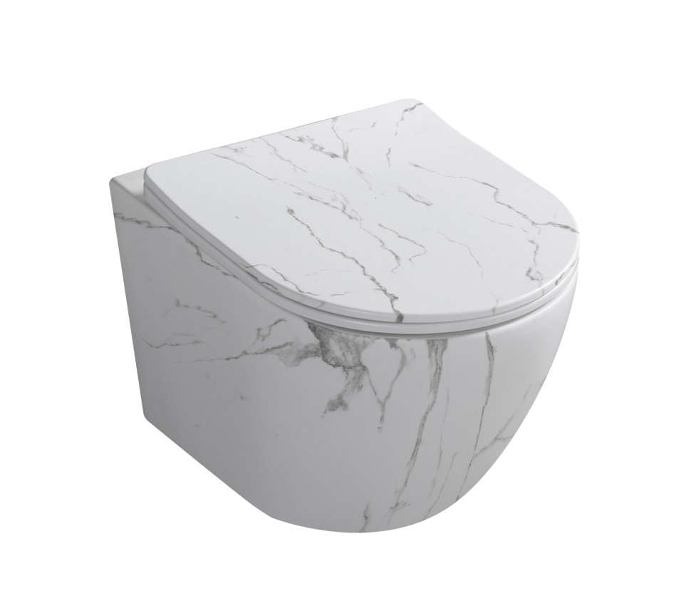 Унитаз подвесной MILLEAU Vortex MYL038MAWM с микролифтом (матовый белый мрамор) / Tornado