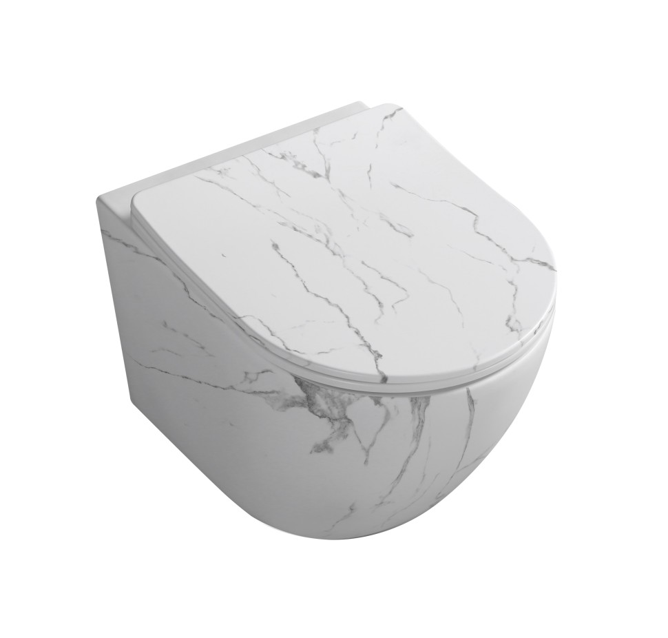 Унитаз подвесной MILLEAU Vortex MYL038MAWM с микролифтом (матовый белый мрамор) / Tornado