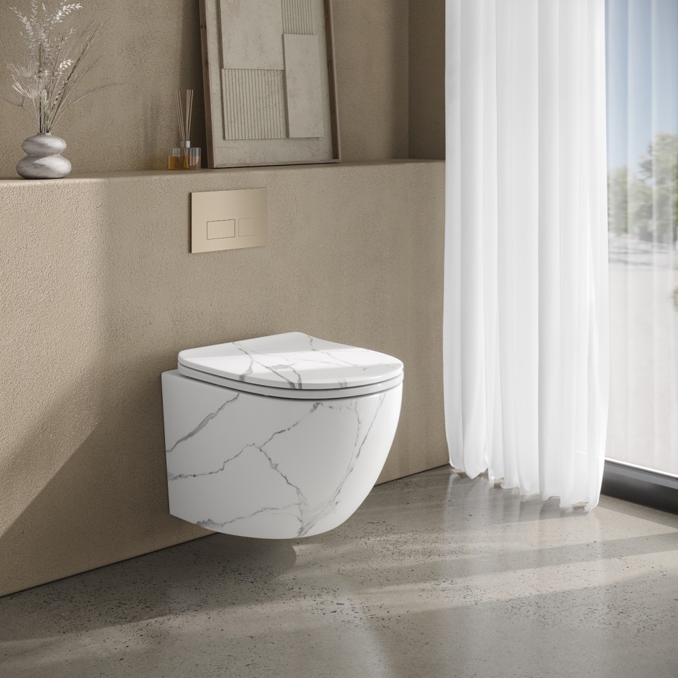 Унитаз подвесной MILLEAU Vortex MYL038MAWM с микролифтом (матовый белый мрамор) / Tornado