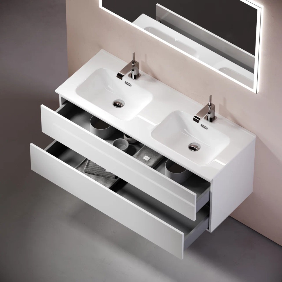 Тумба подвесная SANCOS Urban 1190х450х550, c двумя ящиками оснащенными доводчиками, белый глянец , арт. UR120-2W