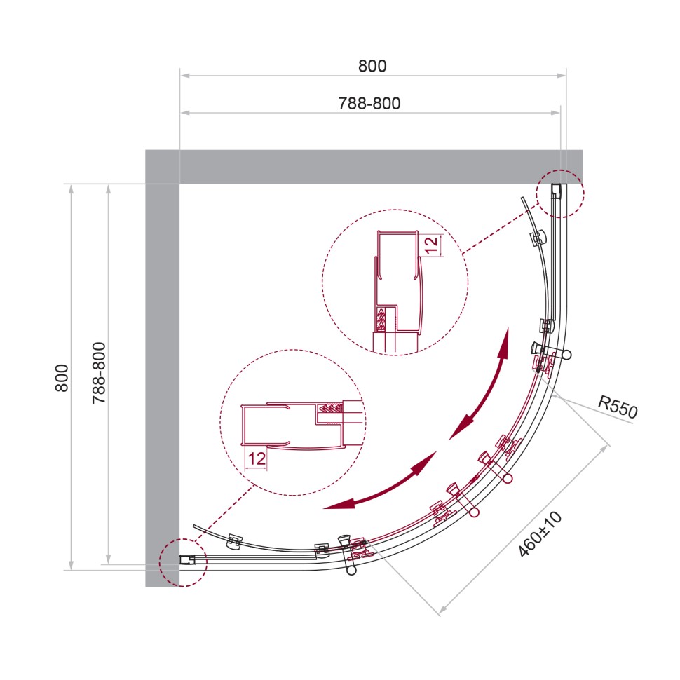 Душевой уголок BelBagno UNO-195-R-2-80-C-Cr